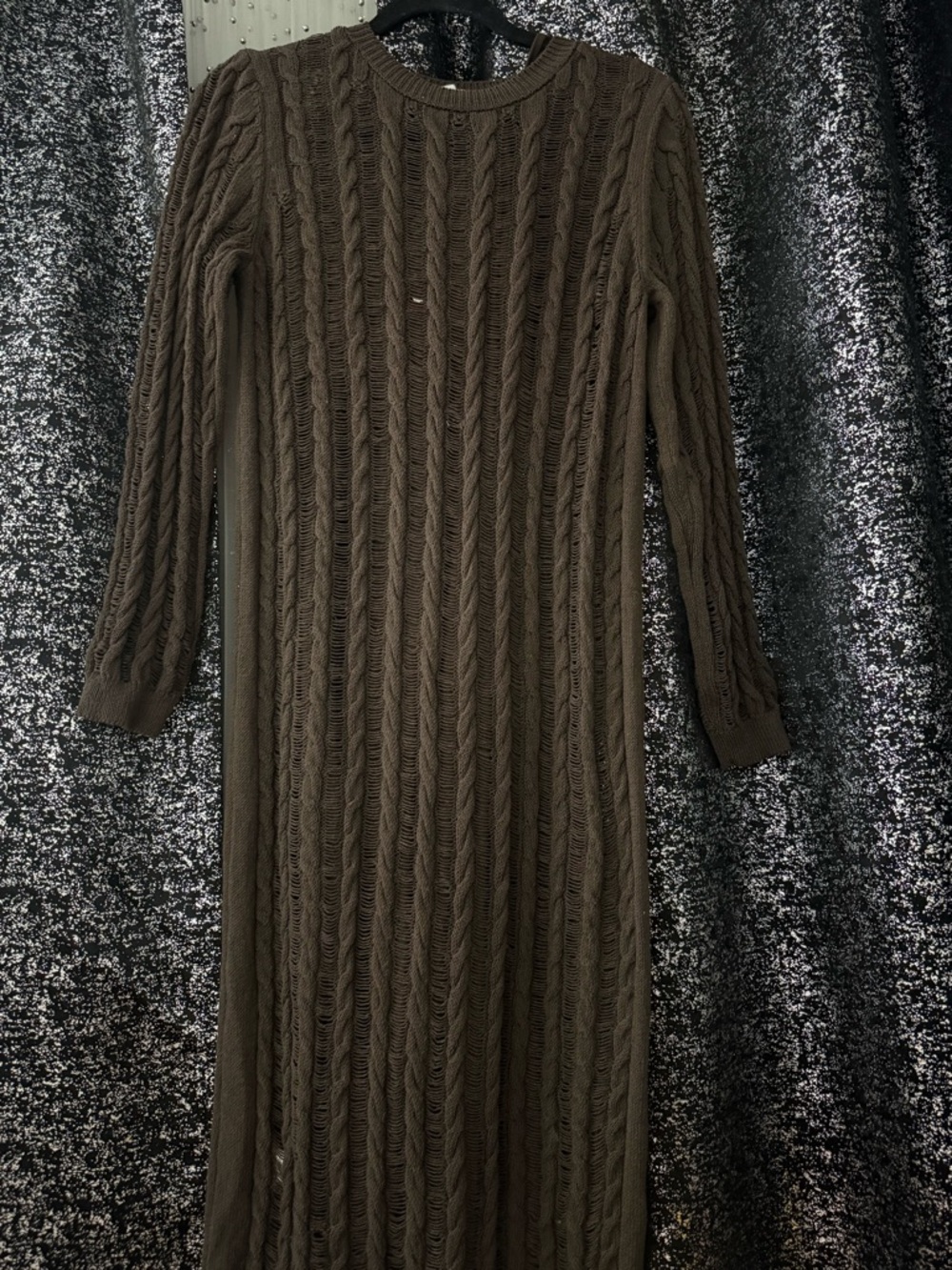Zara Brown Cable-Knit Long Sleeve Maxi Dress